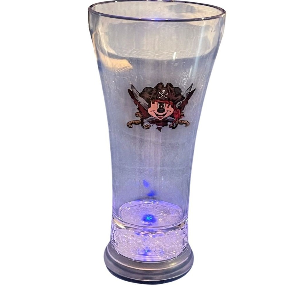 Disney parks Mickey Mouse Pirate Skull‎ Light-Up Pilsner Glass distressed